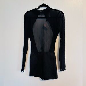 NWT Foreplay sheer bodice mock neck long sleeve bodysuit that is open backed